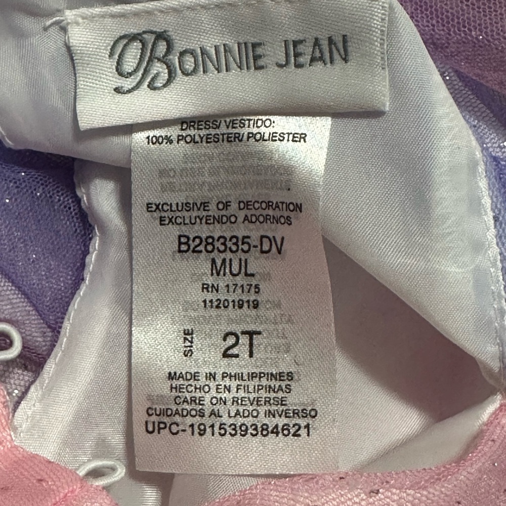 Feature-Focused: Sparkly Pastel Rainbow Dress w/ Bow – Bonnie Jean 2T - Picture 2 of 3